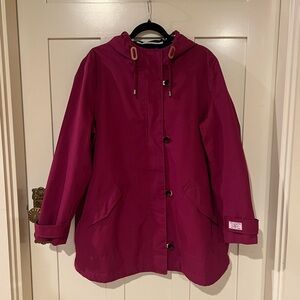 Joules Women’s Coast Mid Hooded Jacket US 14 Berry Pink With Stripe Lining
